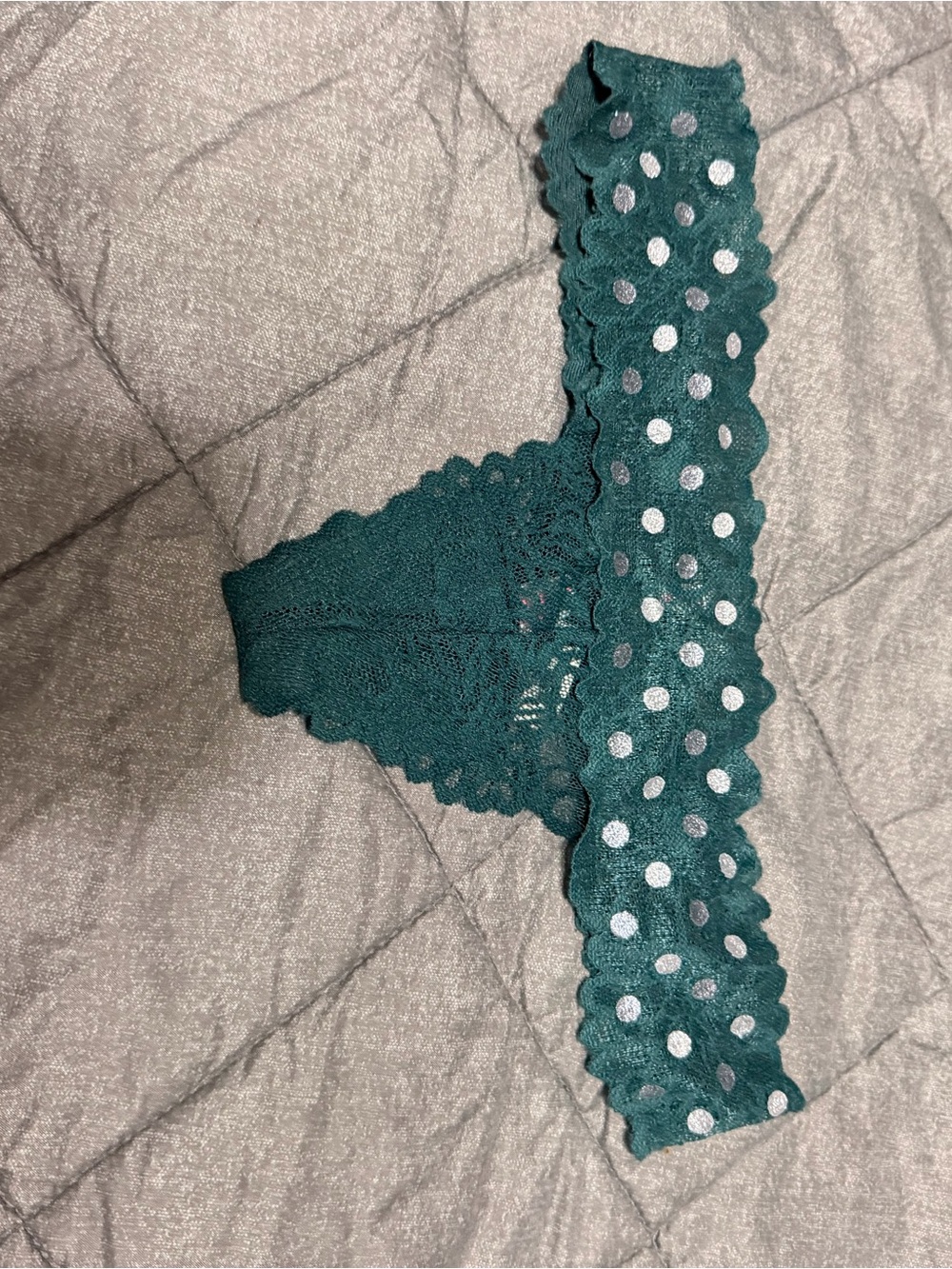 PINK Victoria's Secret Teal Lace Thong with Silver Polka Dot Waistband